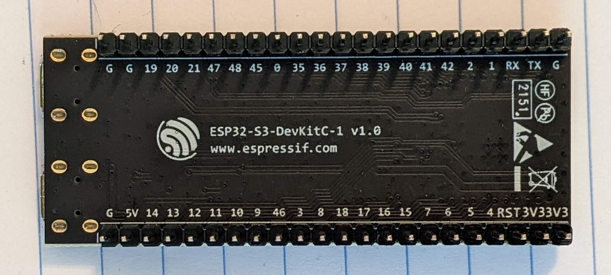 Back view of the Espressif ESP32-S3-DevKitC-1U-N8 development board.