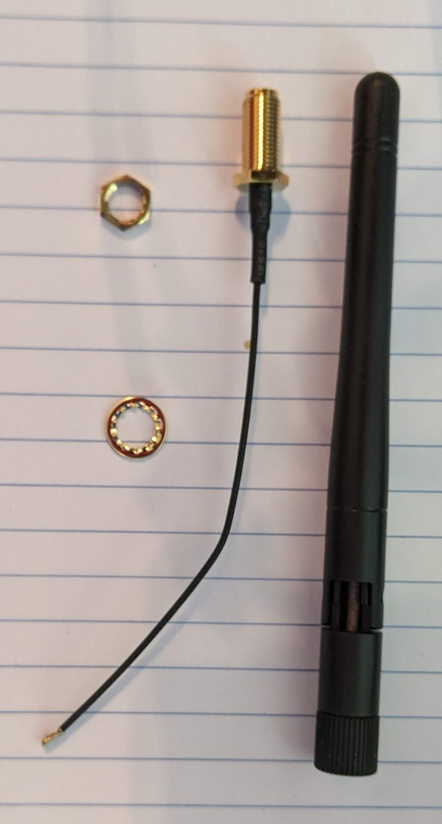 A WiFi antenna kit including the antenna and a pigtail connector cable.