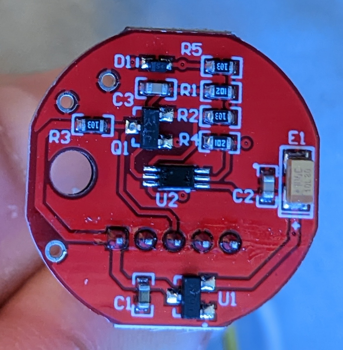 Light sensor module view showing the board under the diffusion dome.